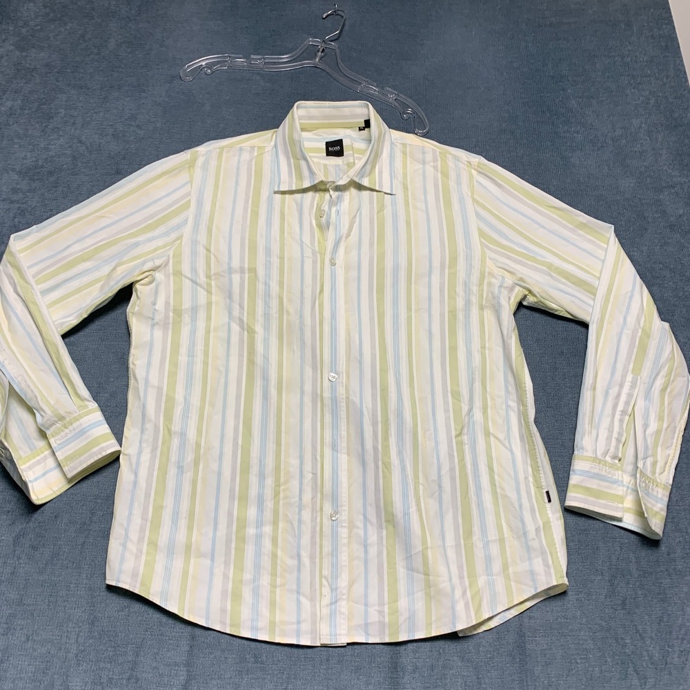 Boss Hugo Boss Shirt Mens XL Multicolor Striped Formal Wear Business Button Up